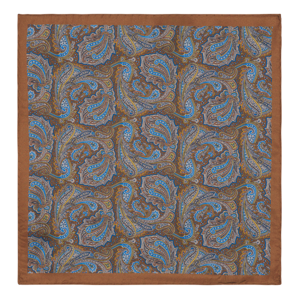 Costano Brown Paisley Silk Pocket Square