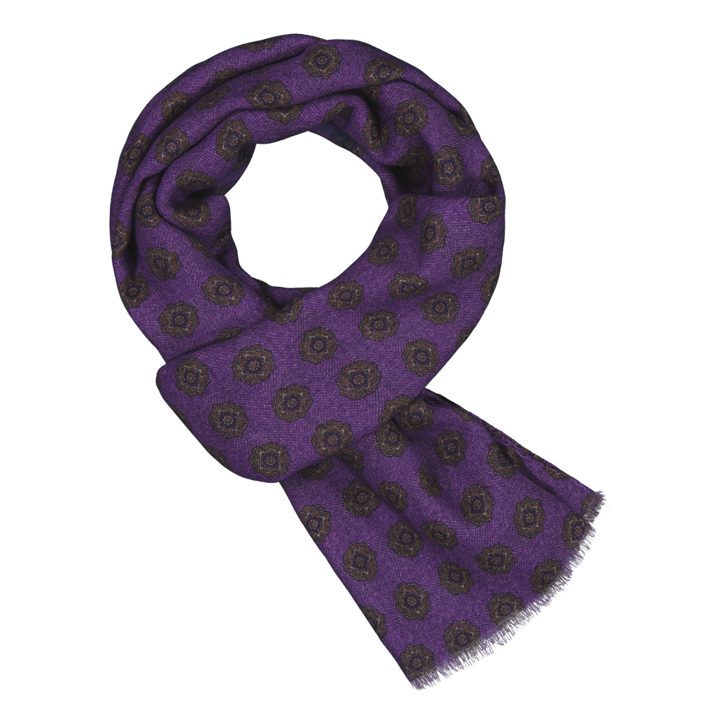 Arcevia Purple Motif Fine Wool Scarf