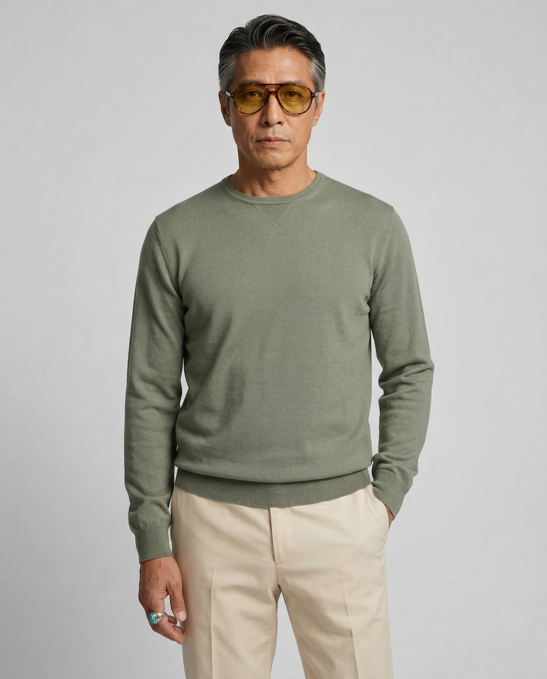 Crewneck "Cotton-Cashmere" Sage