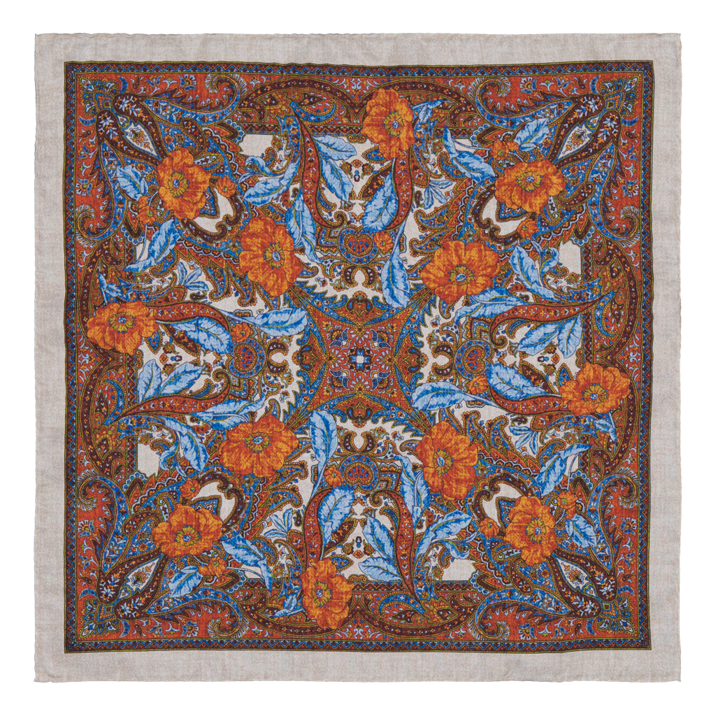 Engazza Orange Paisley Silk Pocket Square