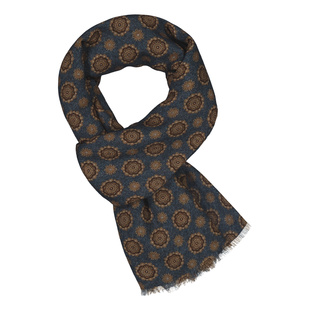 Gaville Grey Motif Fine Wool Scarf