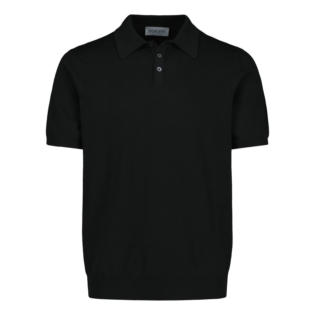 Knitted Polo Black Fine Cotton