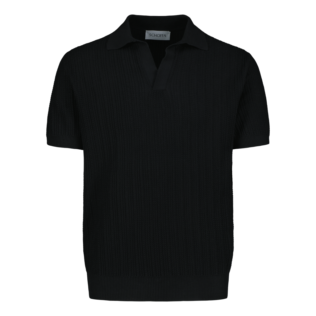Knitted Polo Black Fine Mesh