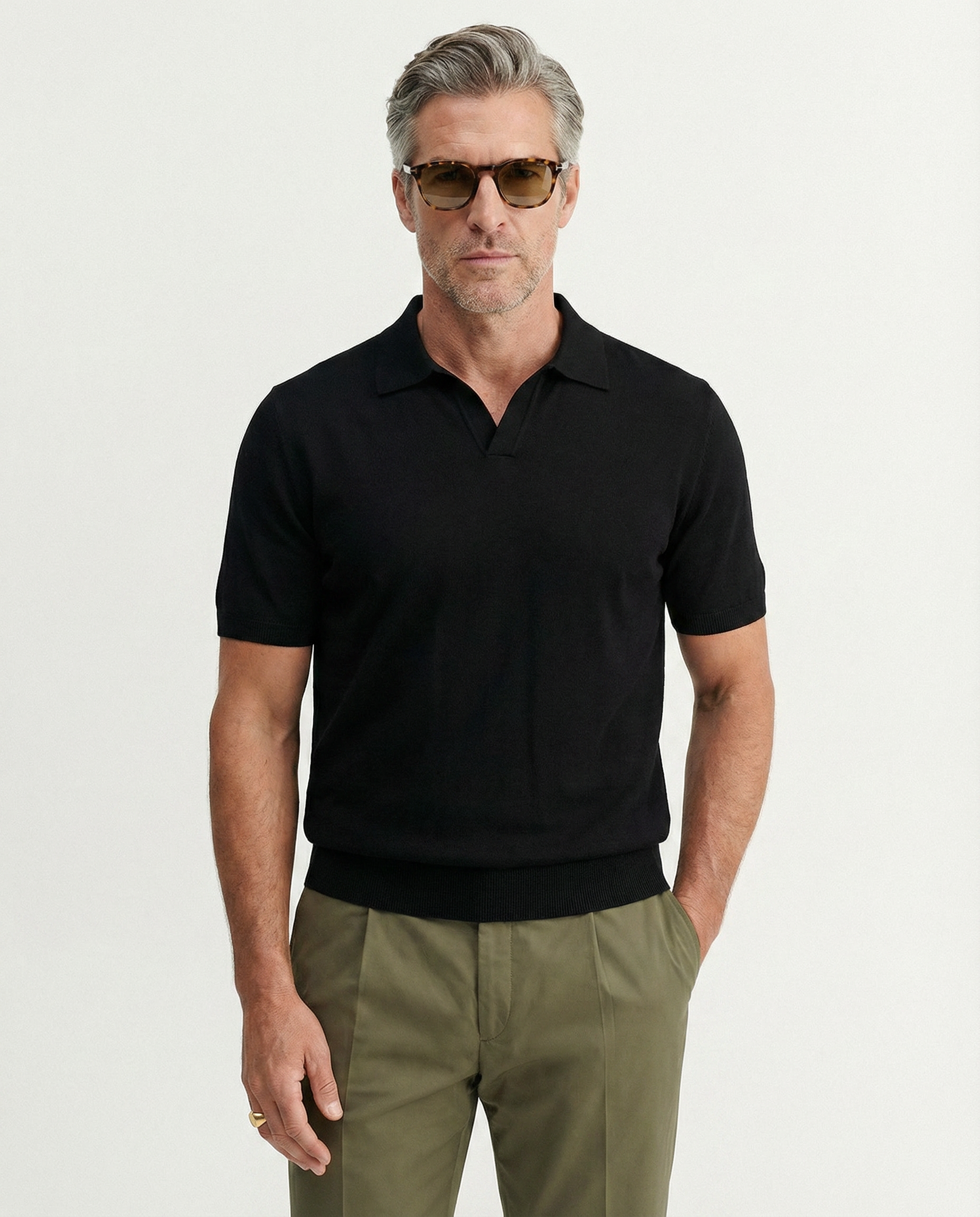 Knitted Polo Capri Collar Black