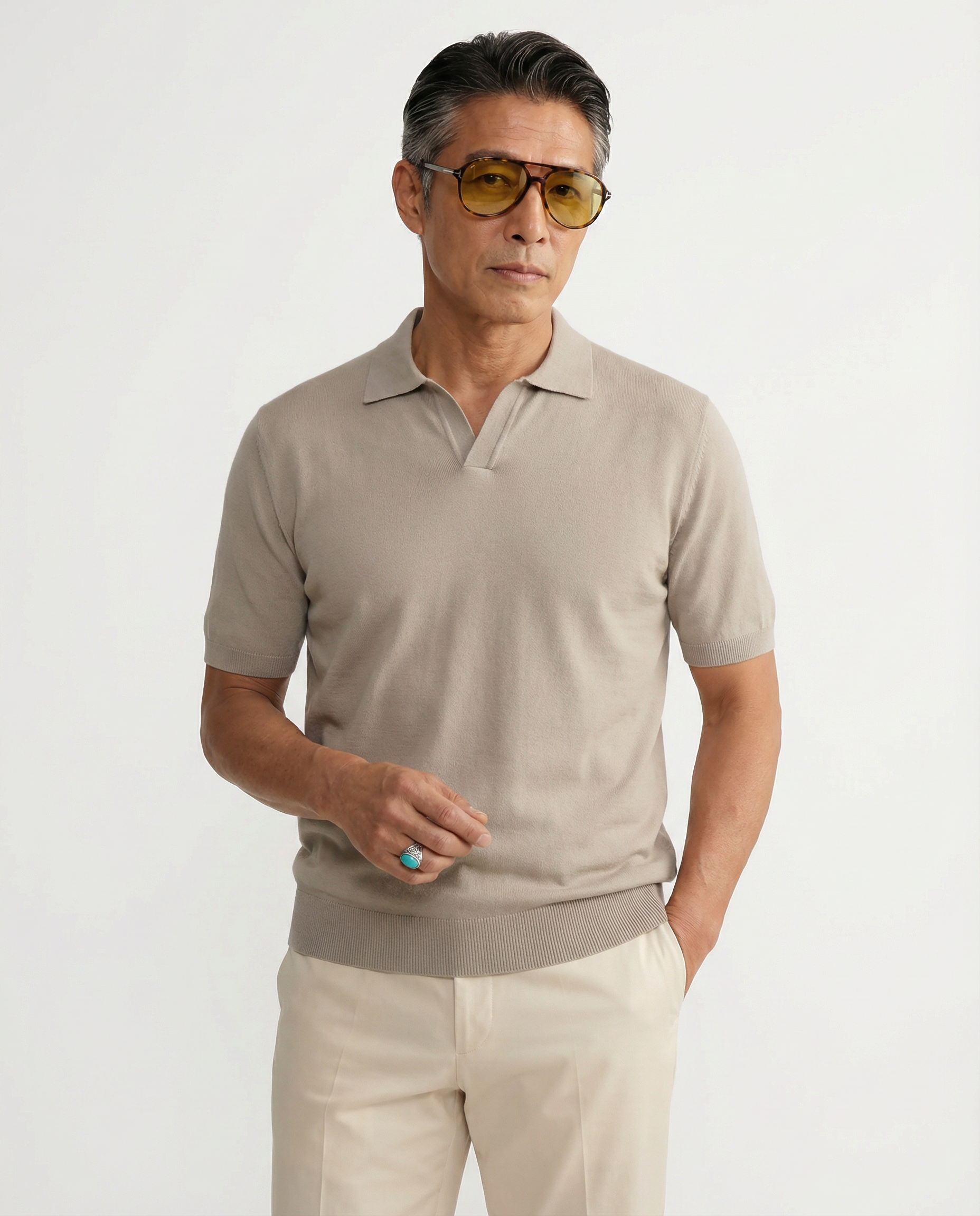 Knitted Polo Capri Collar Grey