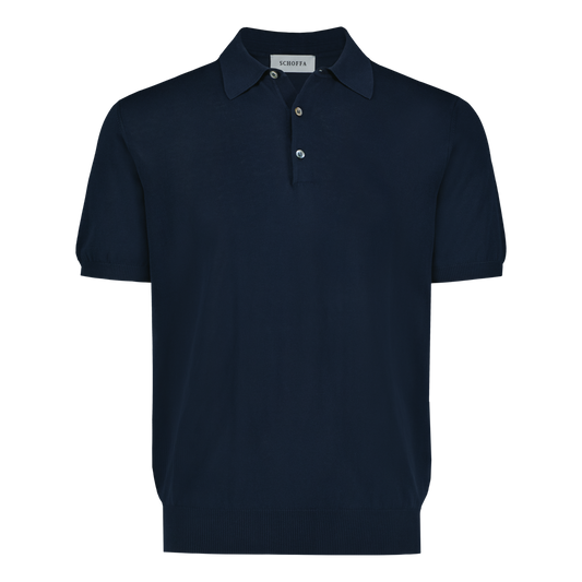 Knitted Polo Navy Fine Cotton