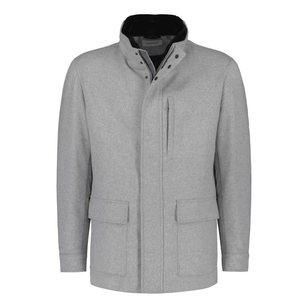 St Moritz Grey Luxury Fur Collar Jacket