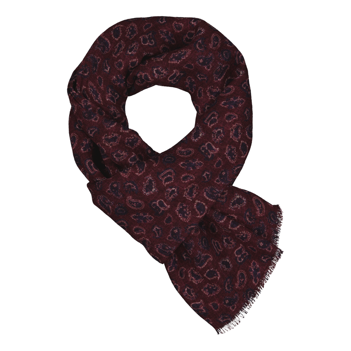 Maxena Burgundy Paisley Fine Wool Scarf