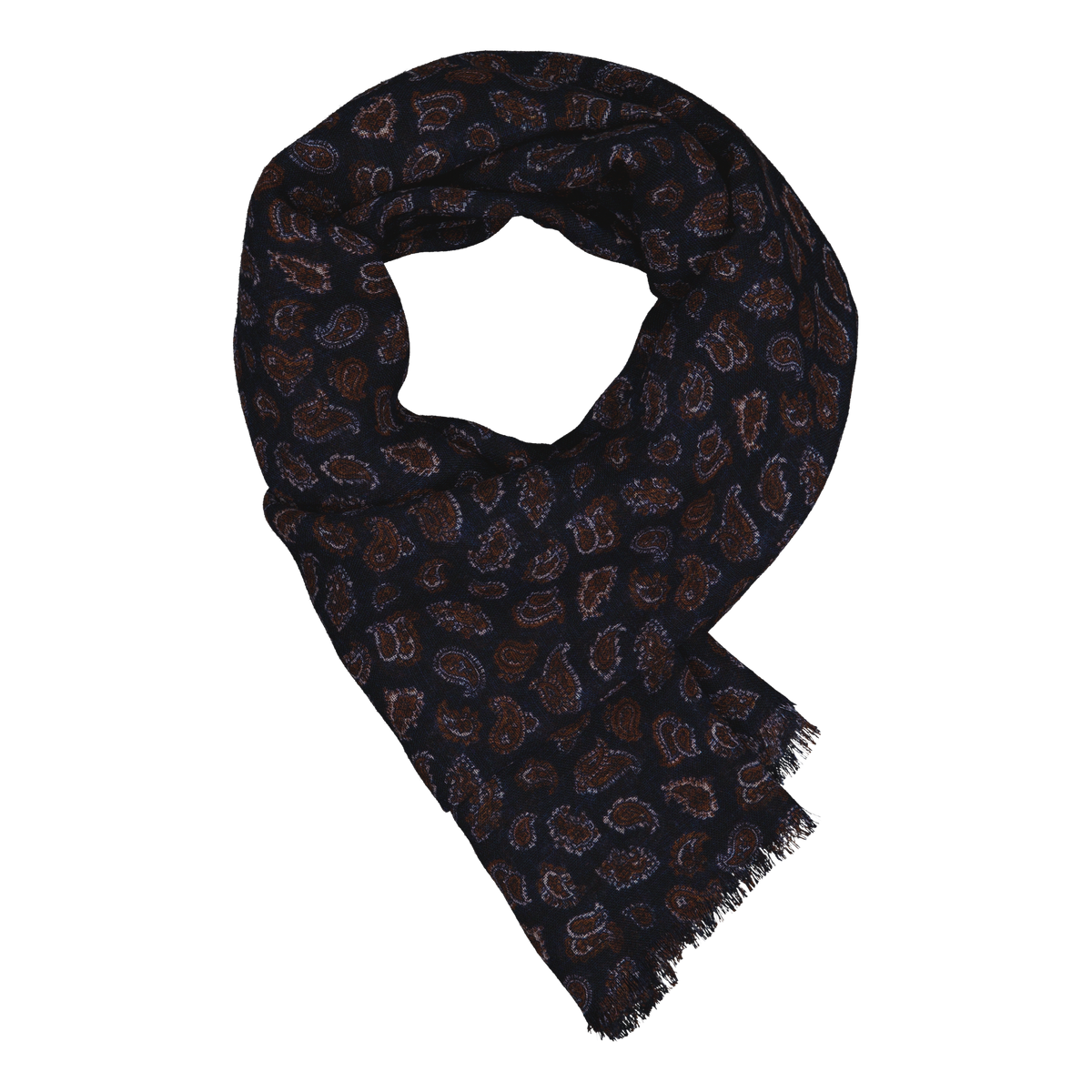 Maxena Navy Paisley Fine Wool Scarf
