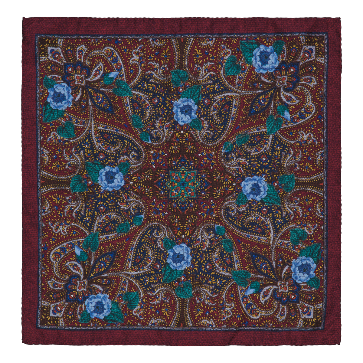 Mortola Burgundy Paisley Silk Pocket Square