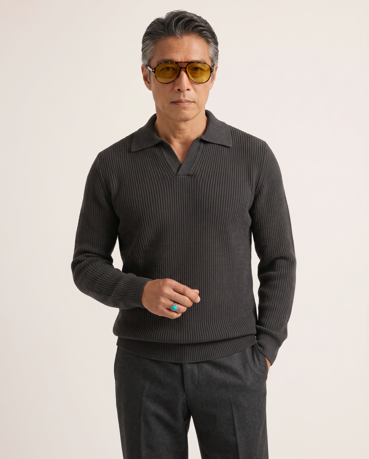 Polo Chunky Ribbed Merino Dark Grey