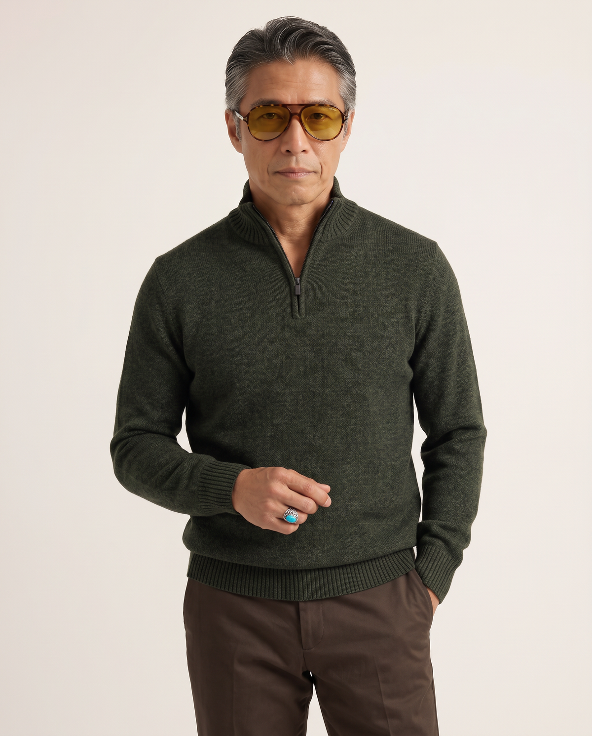 Quarter Zip Chunky Merino-Cashmere Green