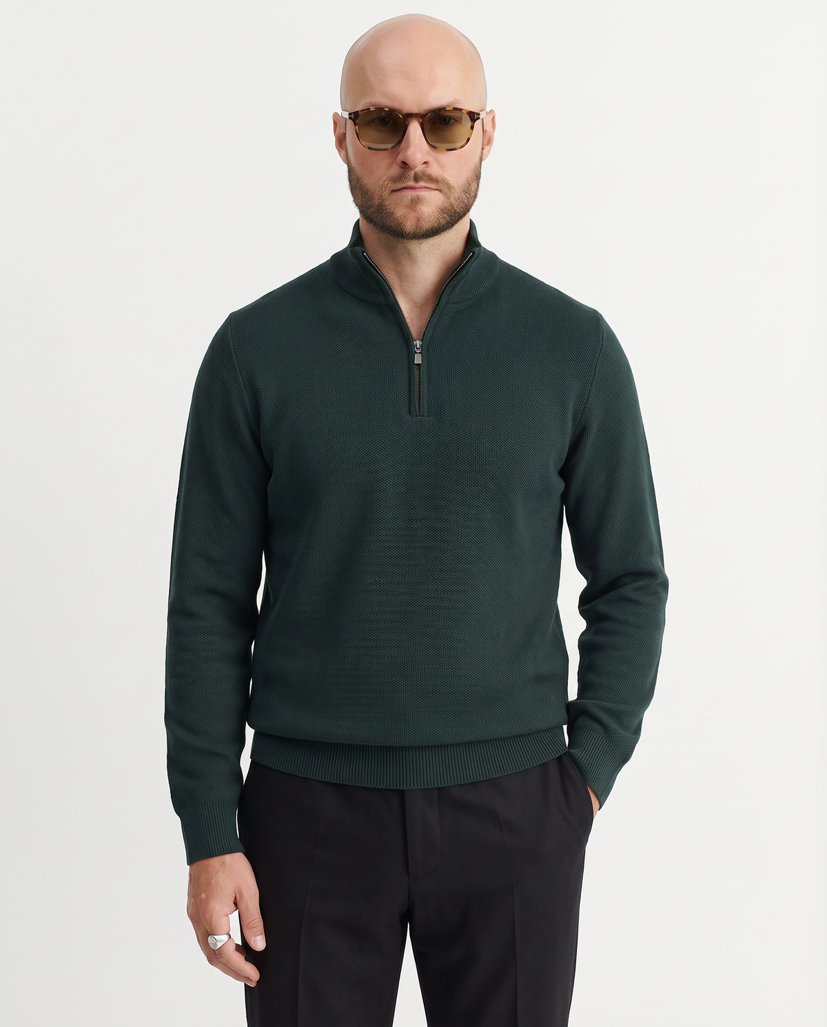 Quarter Zip Textured Merino Green