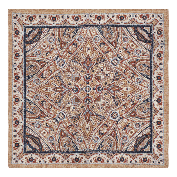 Spello Brown Paisley Silk Pocket Square