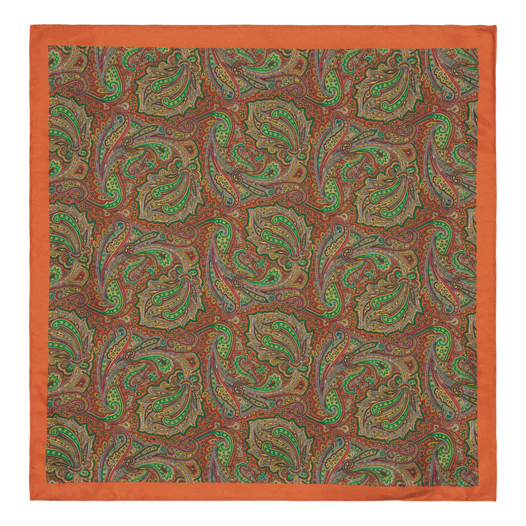 Costano Orange Paisley Silk Pocket Square