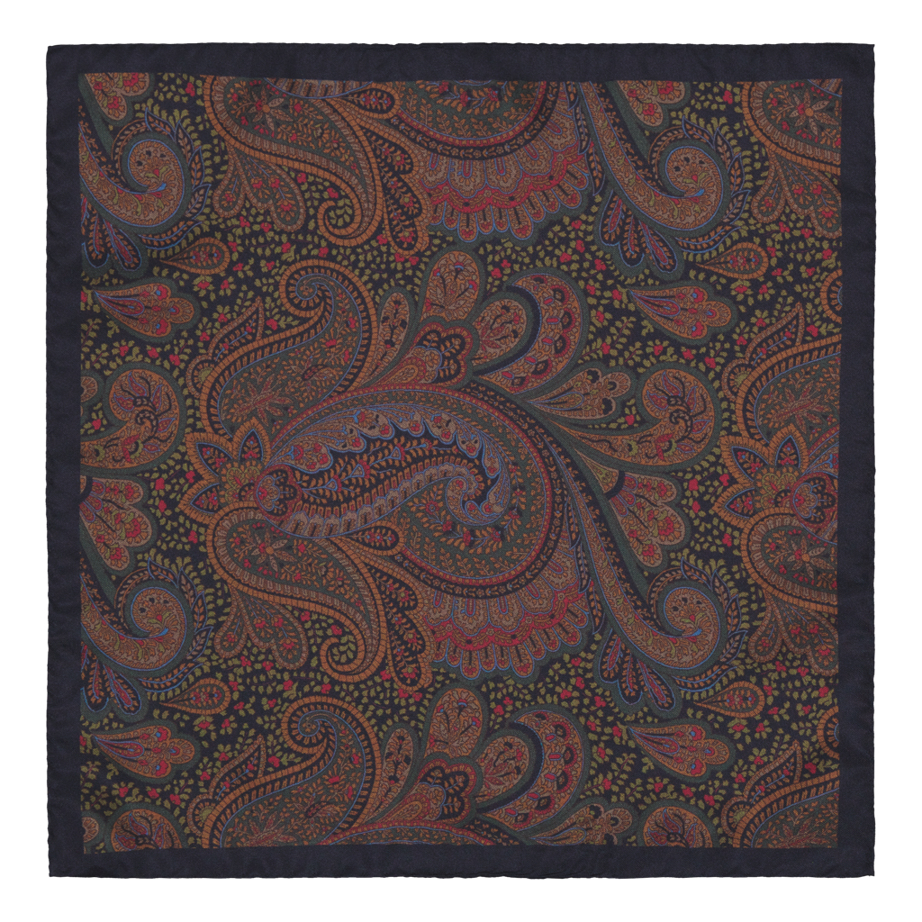 Sabbioni Green Paisley Silk Pocket Square