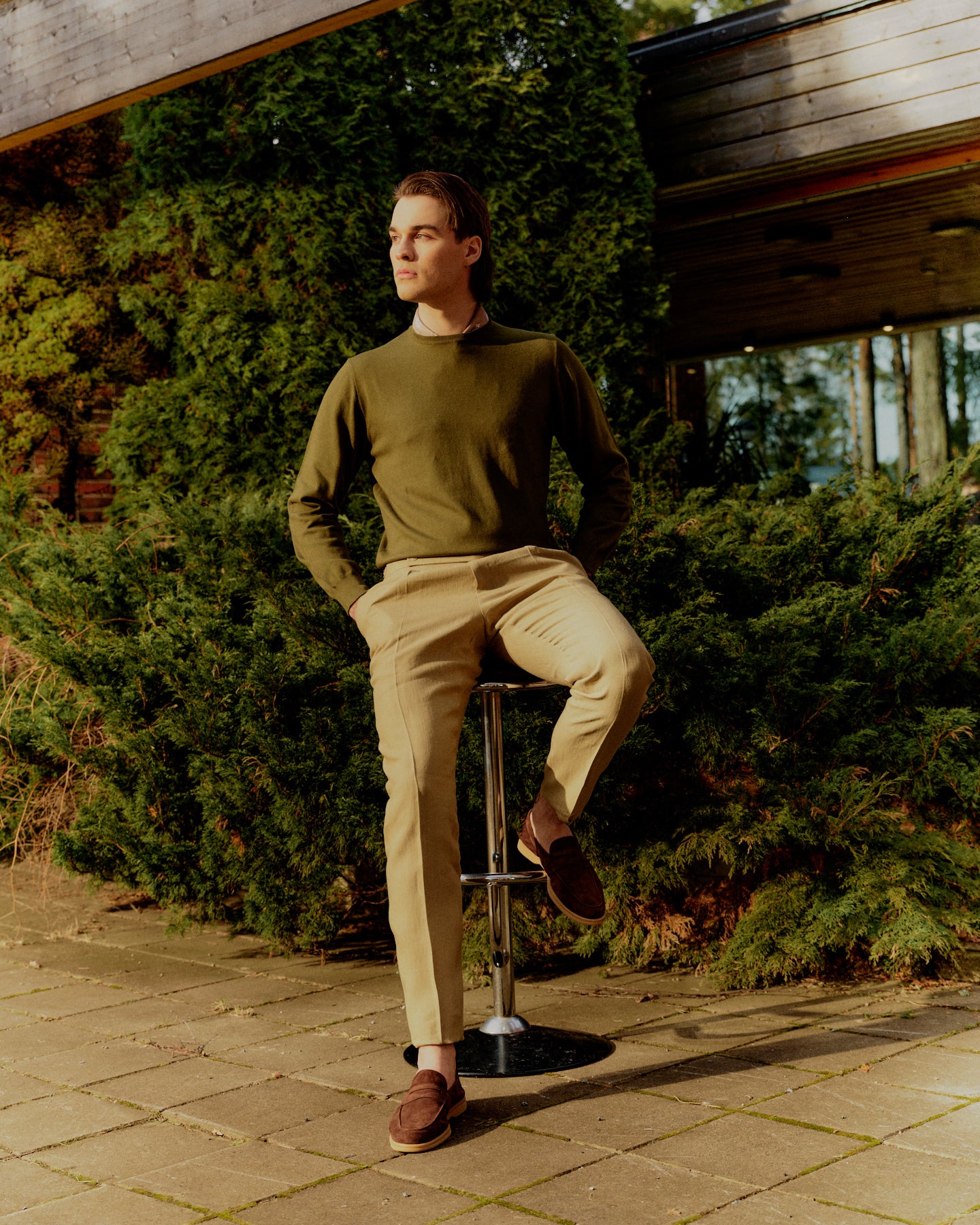 Crewneck Fine Gauge Cotton Olive
