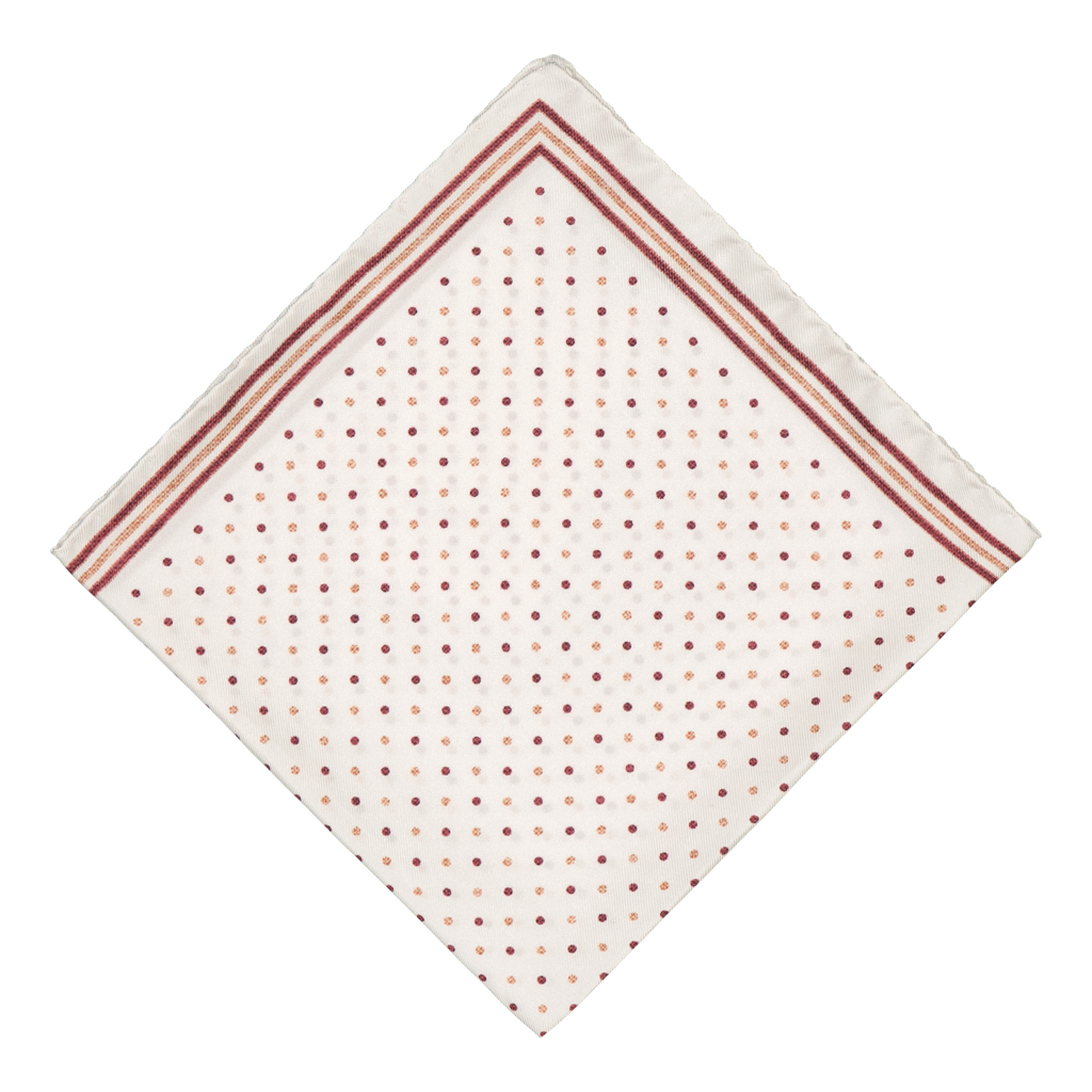 Siniscola White Burgundy Dot Silk Pocket Square