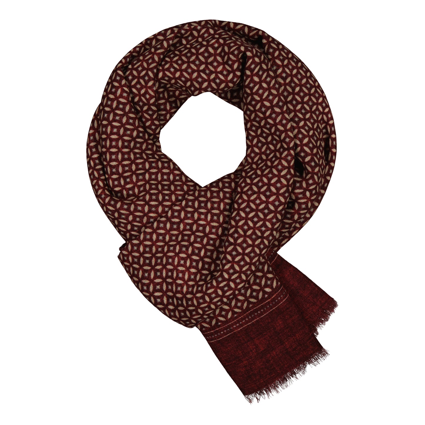 Solarolo Burgundy Print Fine Wool Scarf