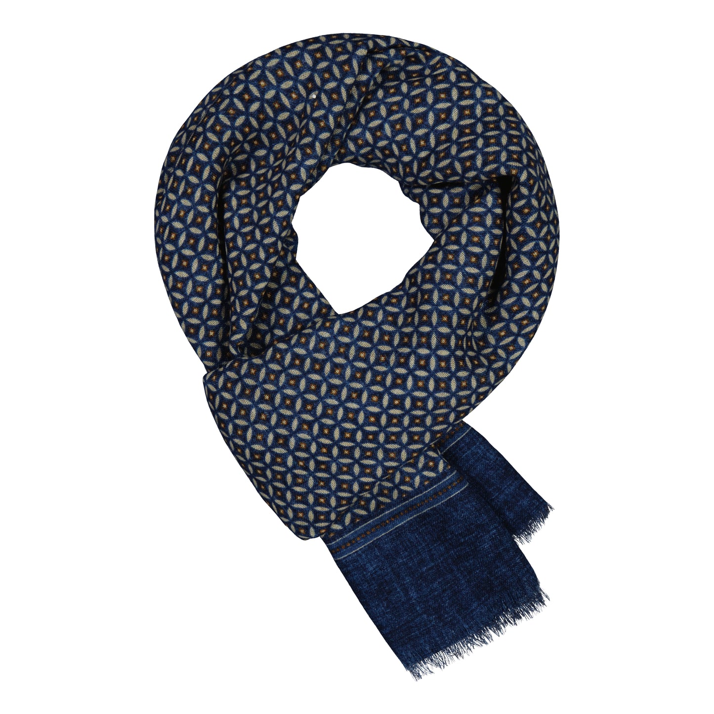 Solarolo Navy Print Fine Wool Scarf