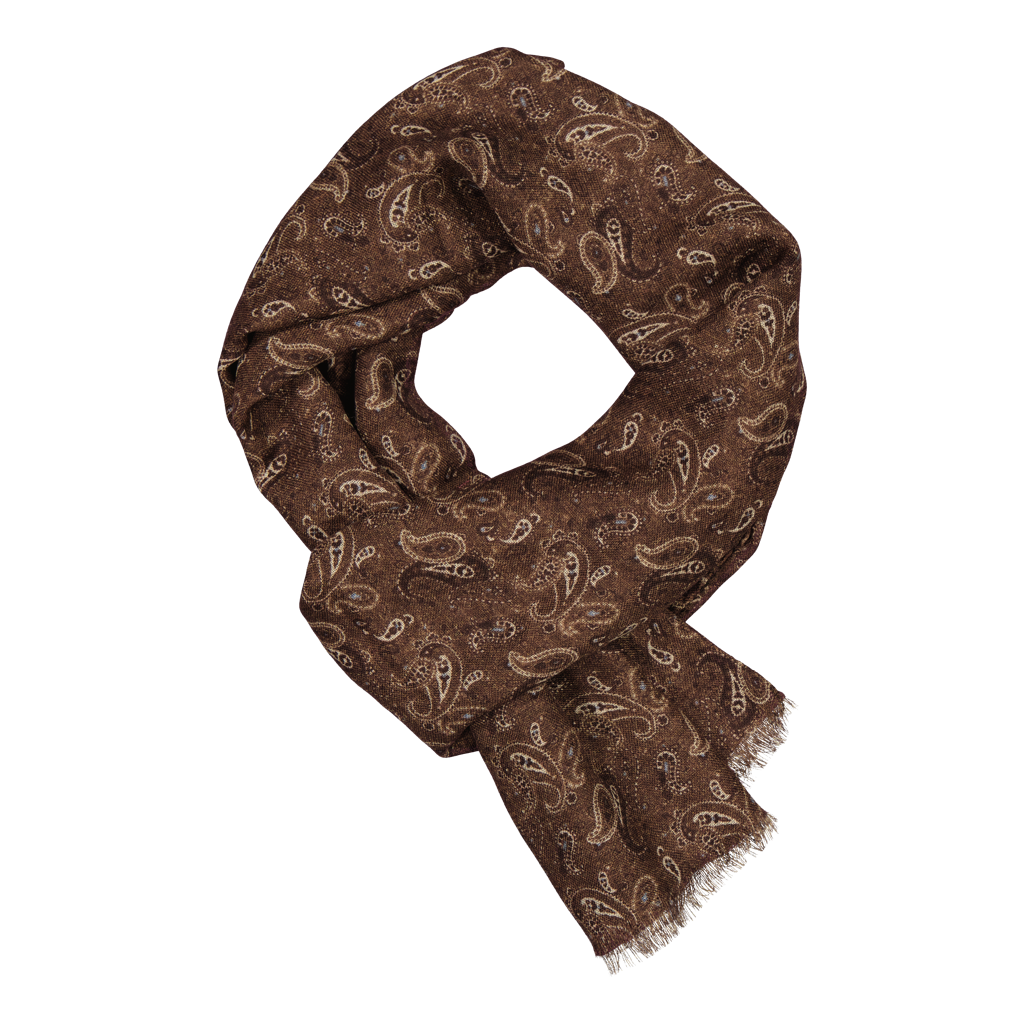 Tricase Brown Paisley Fine Wool Scarf
