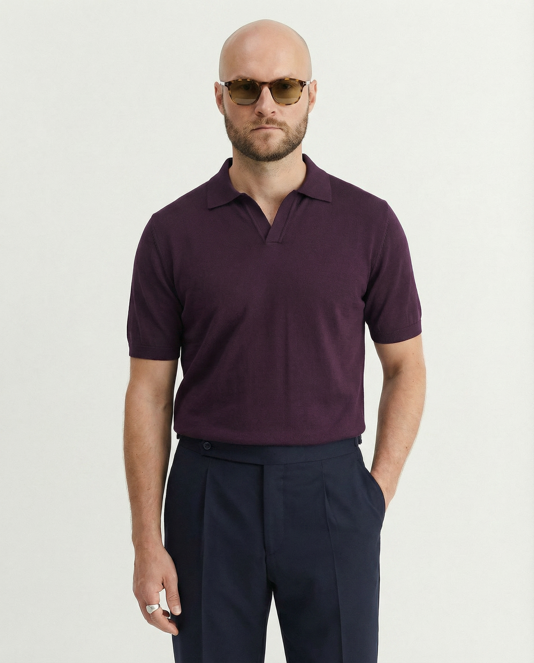 Knitted Polo Capri Collar Burgundy