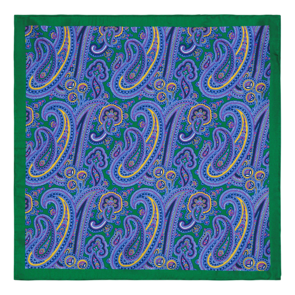 Ciaccio Green Paisley Silk Pocket Square