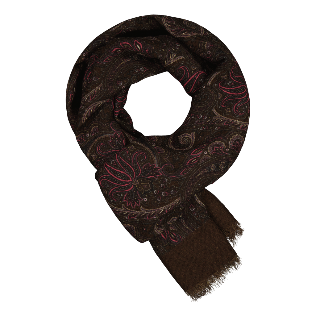Vercelli Brown Paisley Fine Wool Scarf