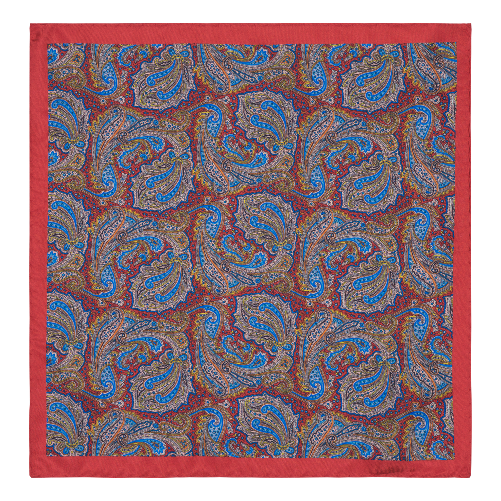 Costano Red Paisley Silk Pocket Square
