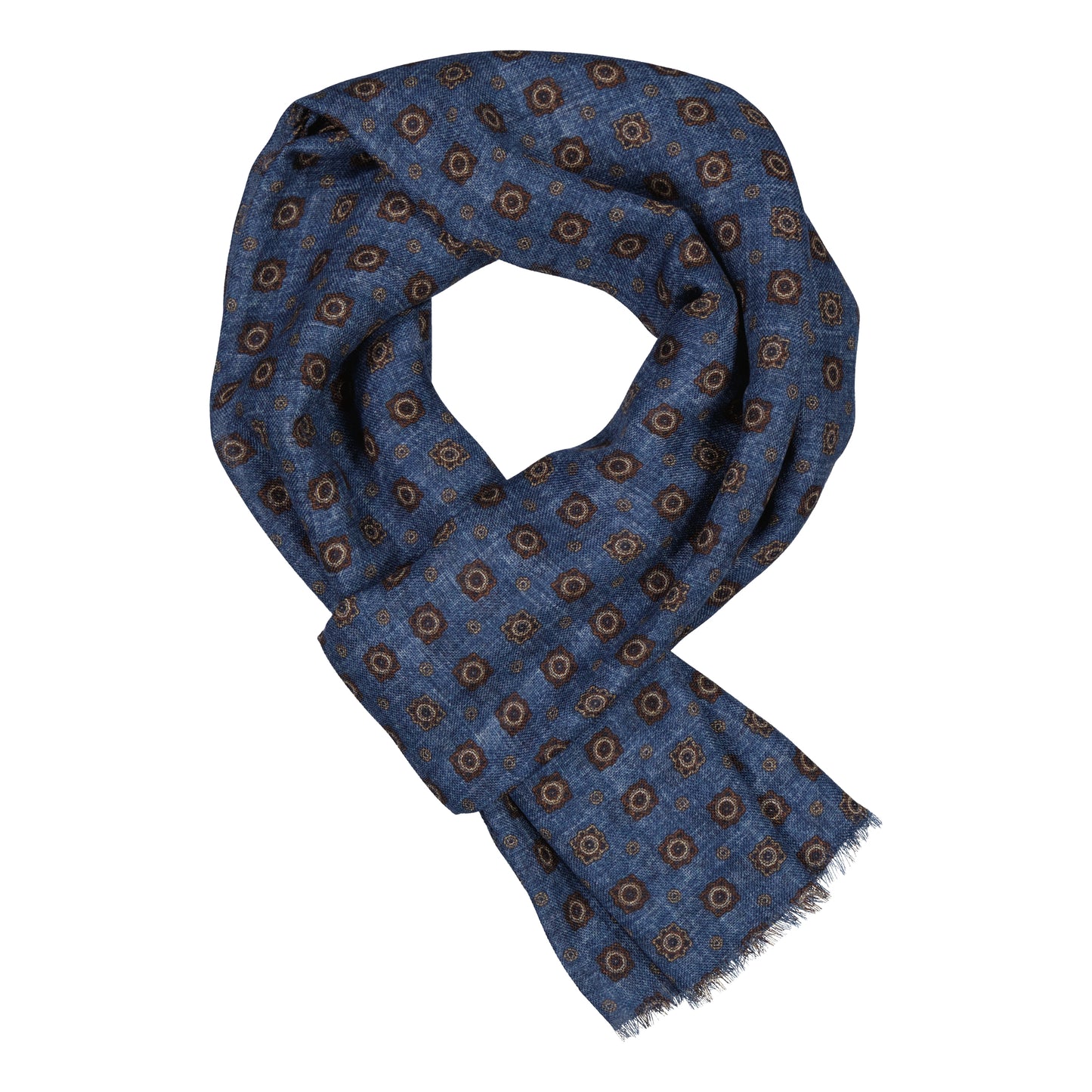 Ruffano Blue Motif Fine Wool Scarf