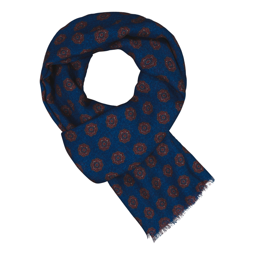 Arcevia Navy Motif Fine Wool Scarf