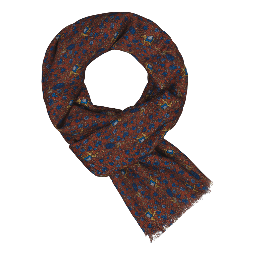 Branca Orange Pattern Fine Wool Scarf