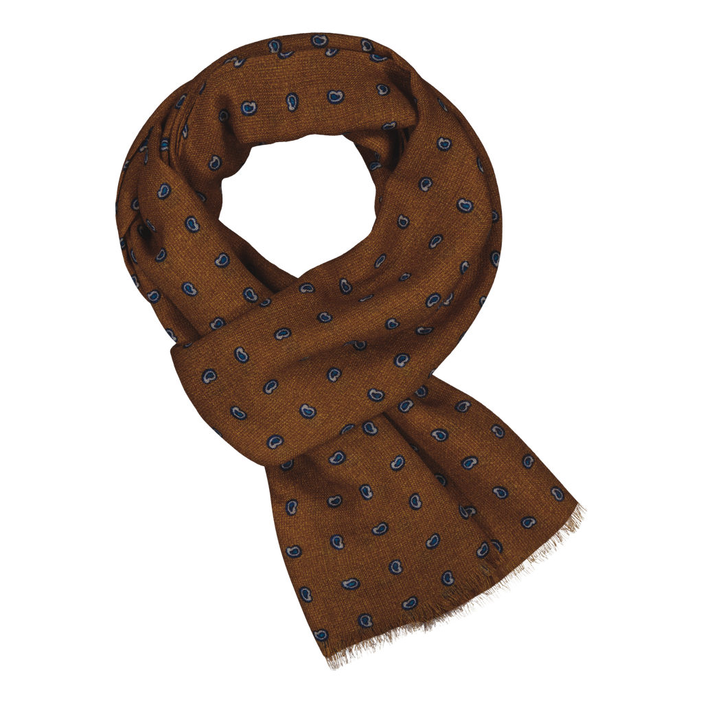 Casello Ochre Paisley Fine Wool Scarf