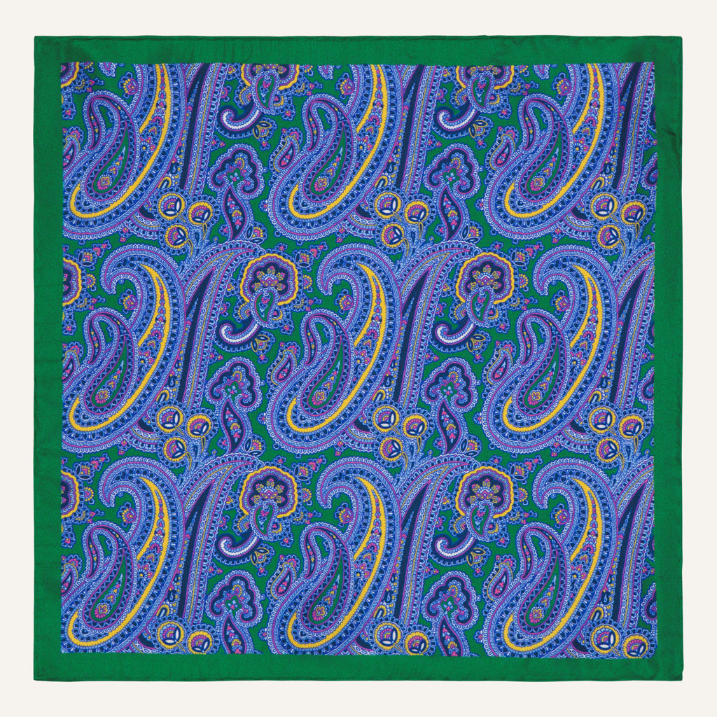 Ciaccio Green Paisley Silk Pocket Square