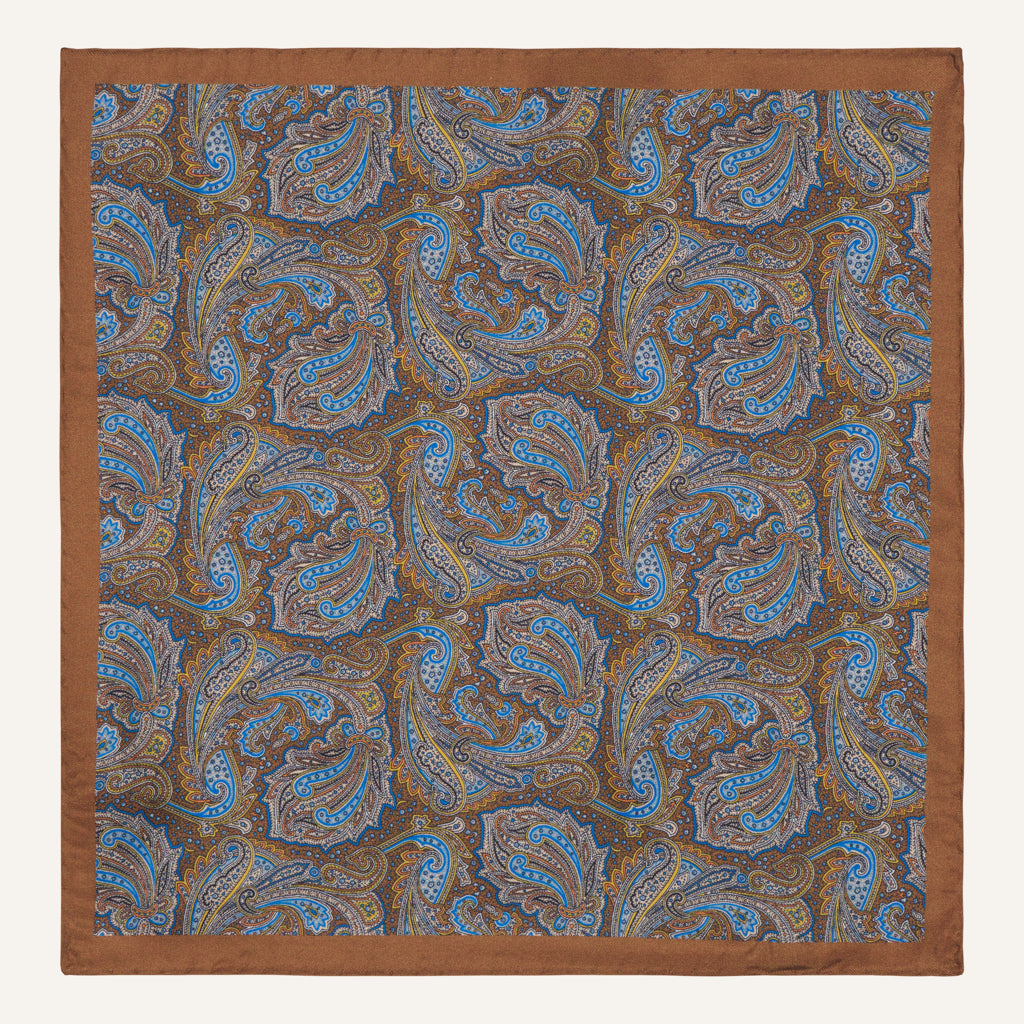 Costano Brown Paisley Silk Pocket Square