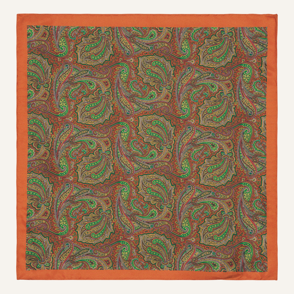 Costano Orange Paisley Silk Pocket Square