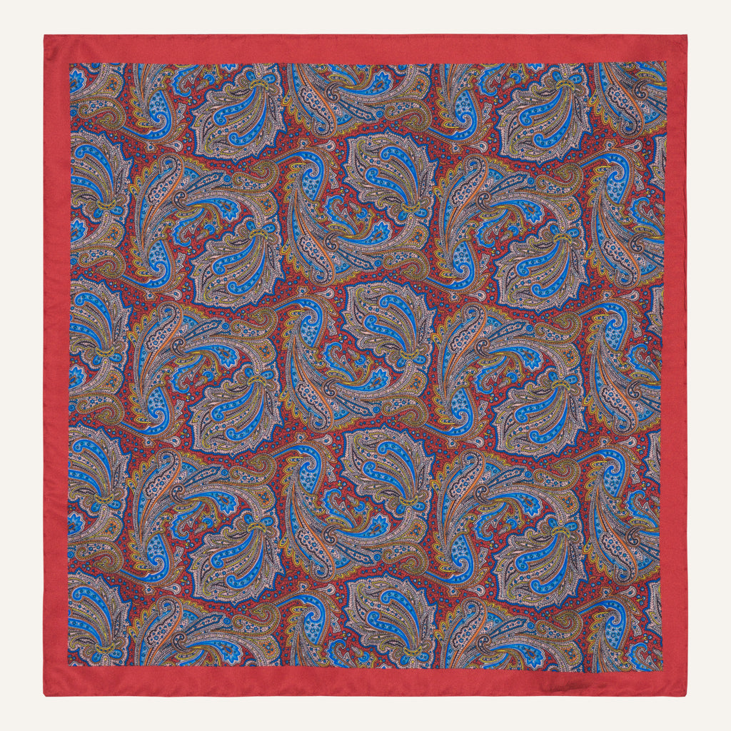 Costano Red Paisley Silk Pocket Square