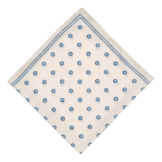 Fonni White Blue Dot Silk Pocket Square