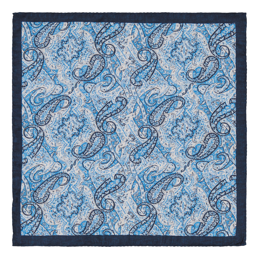 Fontecchio Blue Paisley Silk Pocket Square