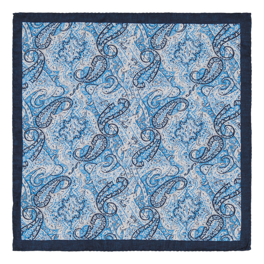 Fontecchio Blue Paisley Silk Pocket Square