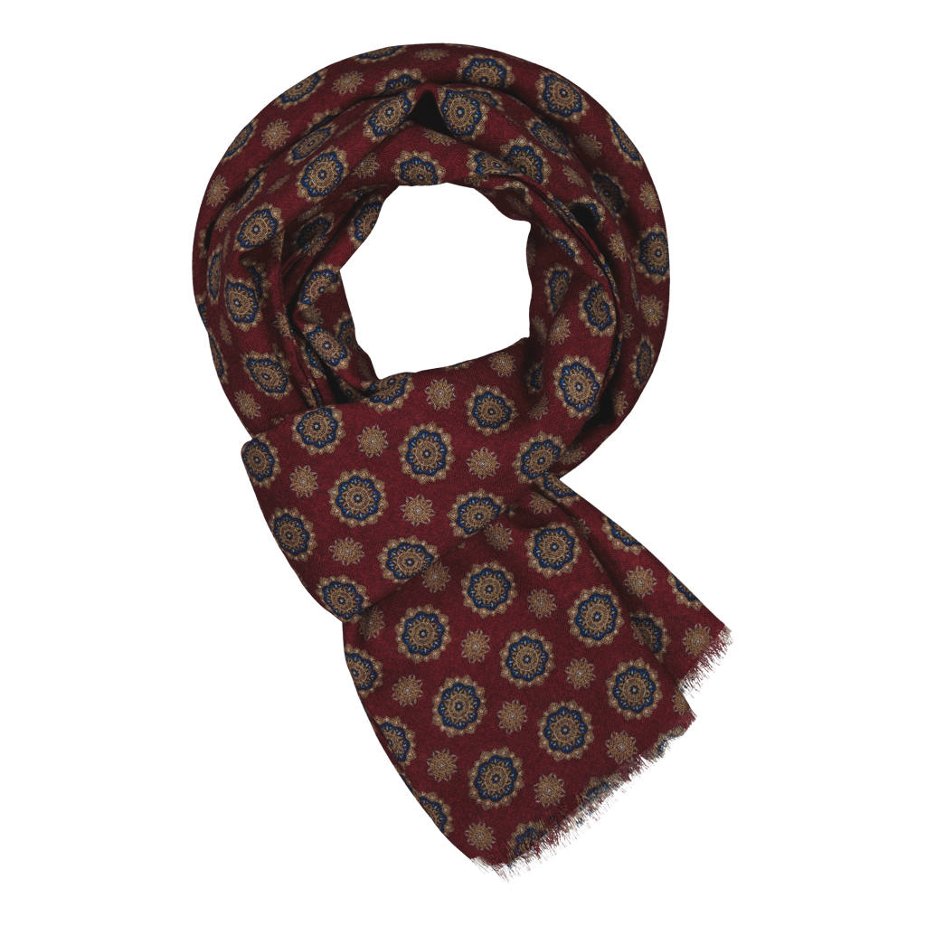 Gaville Burgundy Motif Fine Wool Scarf