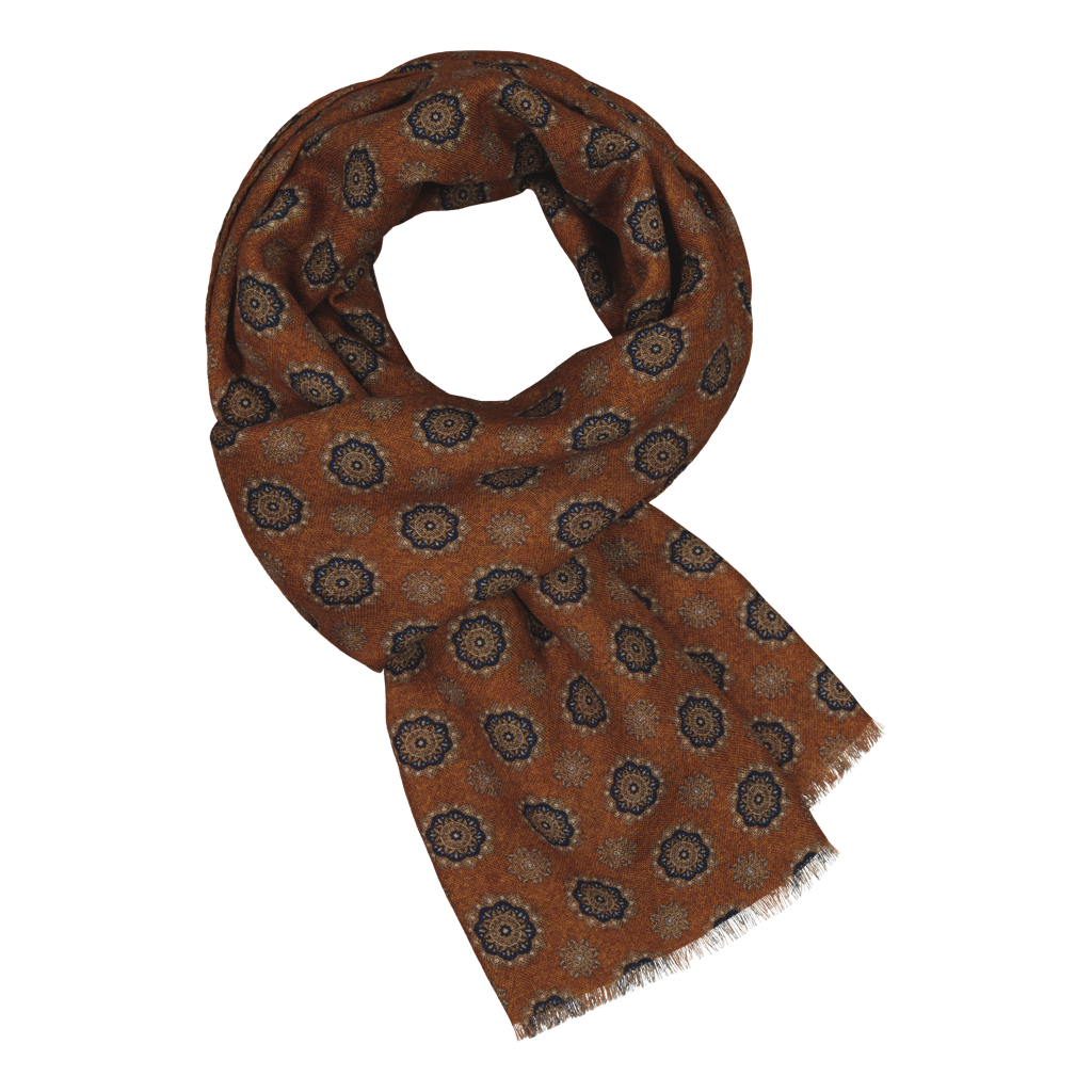 Gaville Ochre Motif Fine Wool Scarf