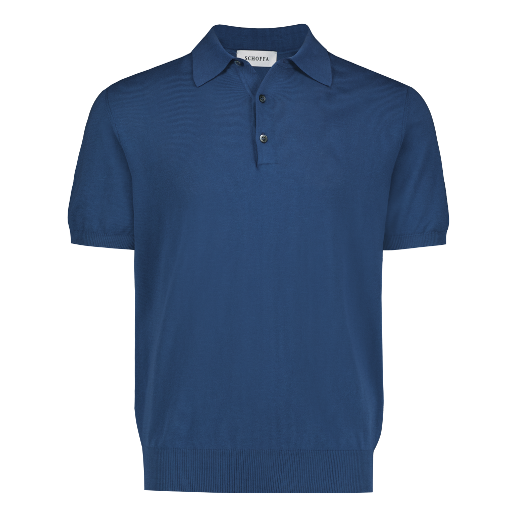 Knitted Polo Blue Fine Cotton