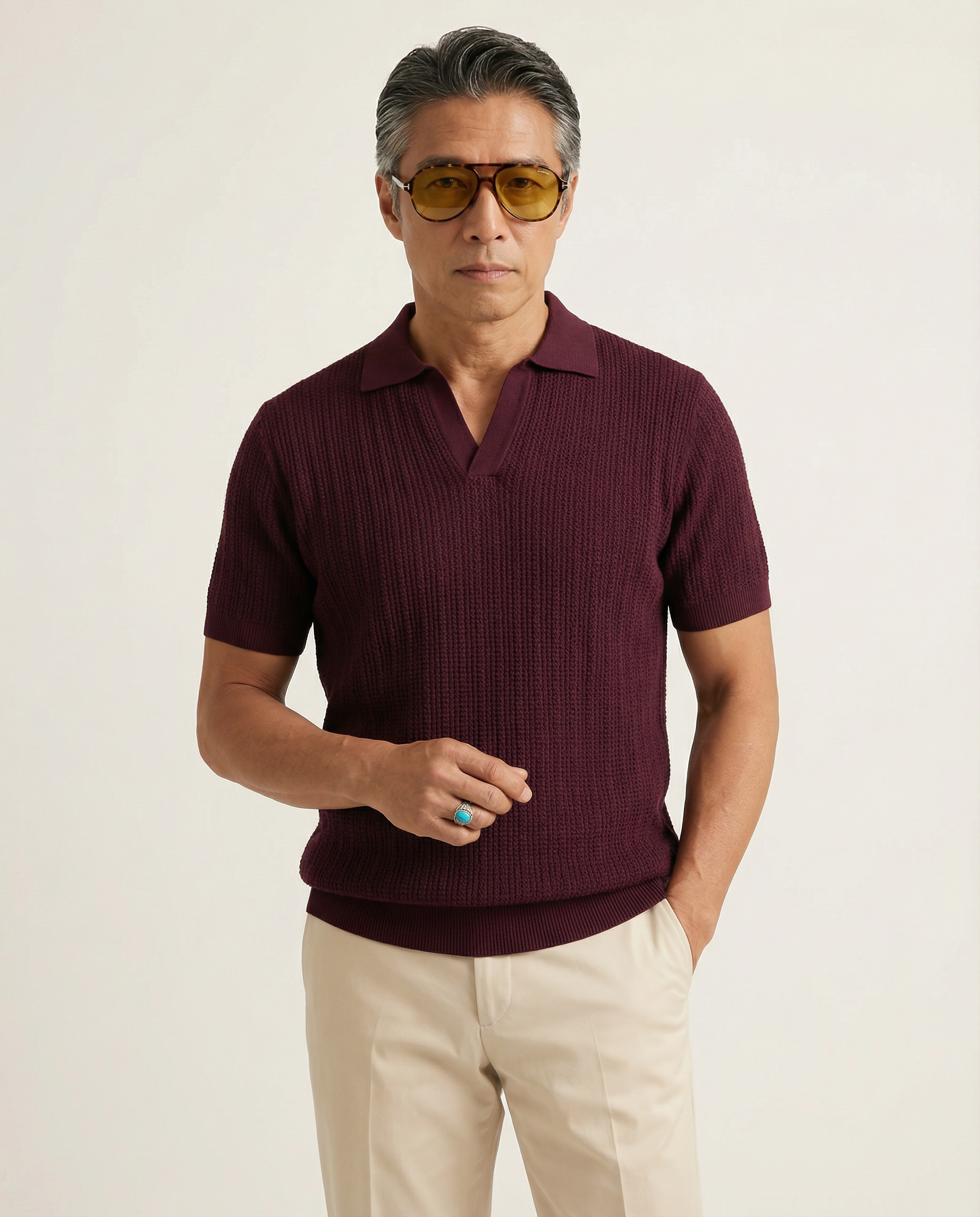 Knitted Polo Burgundy Fine Mesh