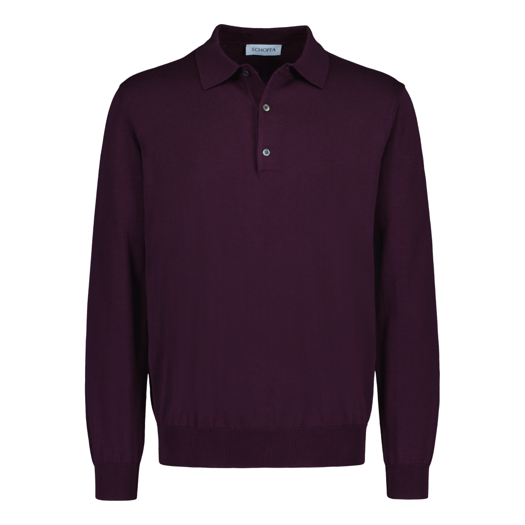 Knitted Polo Long Sleeve Burgundy Fine Cotton