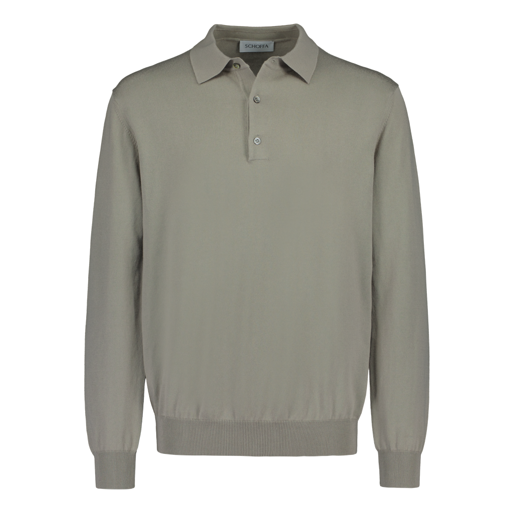 Knitted Polo Long Sleeve Grey Fine Cotton