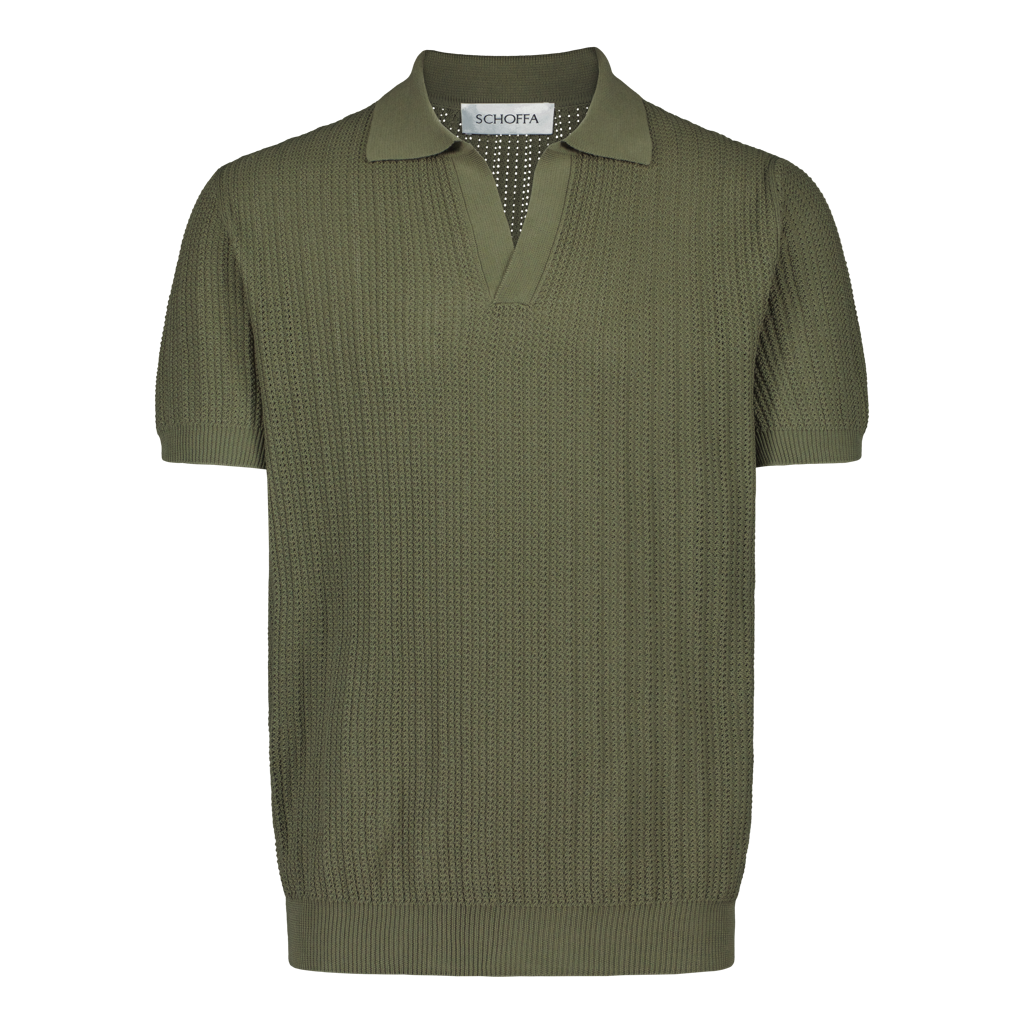 Knitted Polo Olive Fine Mesh