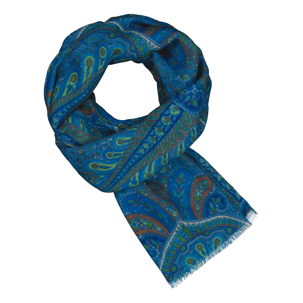 Mondavio Blue Paisley Fine Wool Scarf