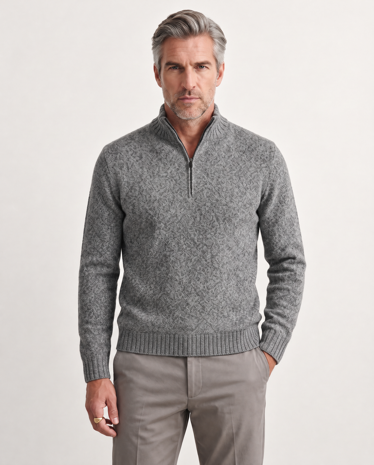 Quarter Zip Chunky Merino-Cashmere Grey