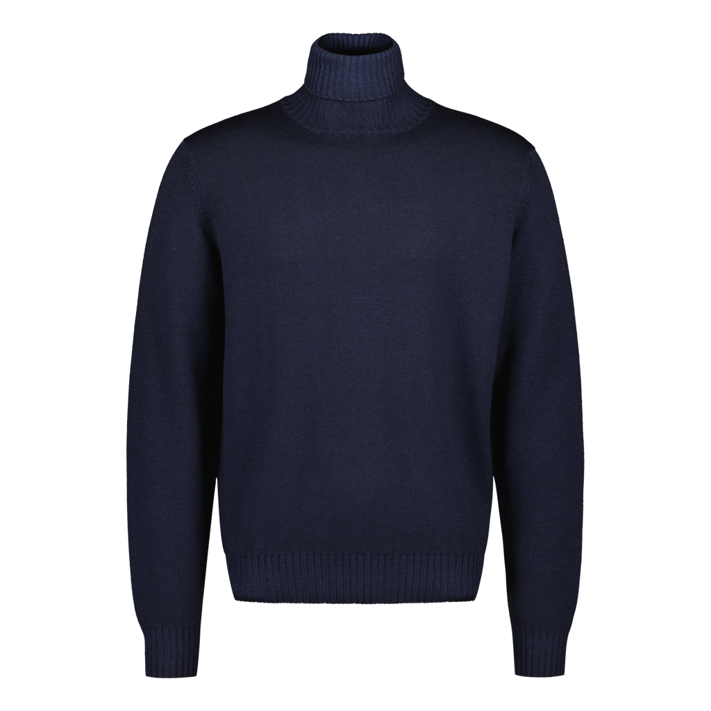 Rollneck Chunky Virgin Wool "Tinto In Capo" Navy